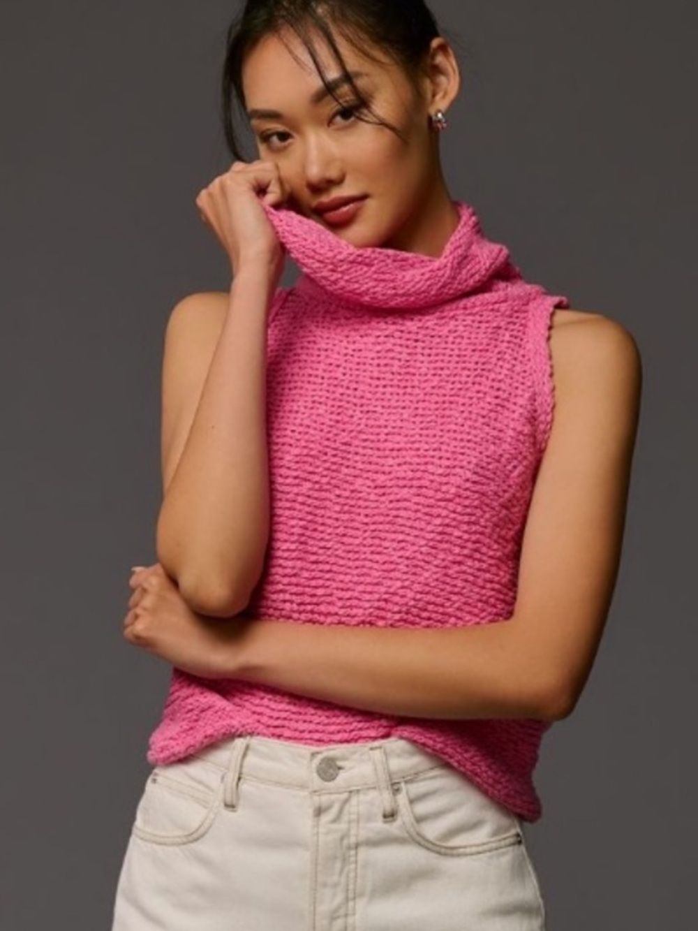 Anthropologie Pilcro Sleeveless Turtleneck Sweater Tank Pink